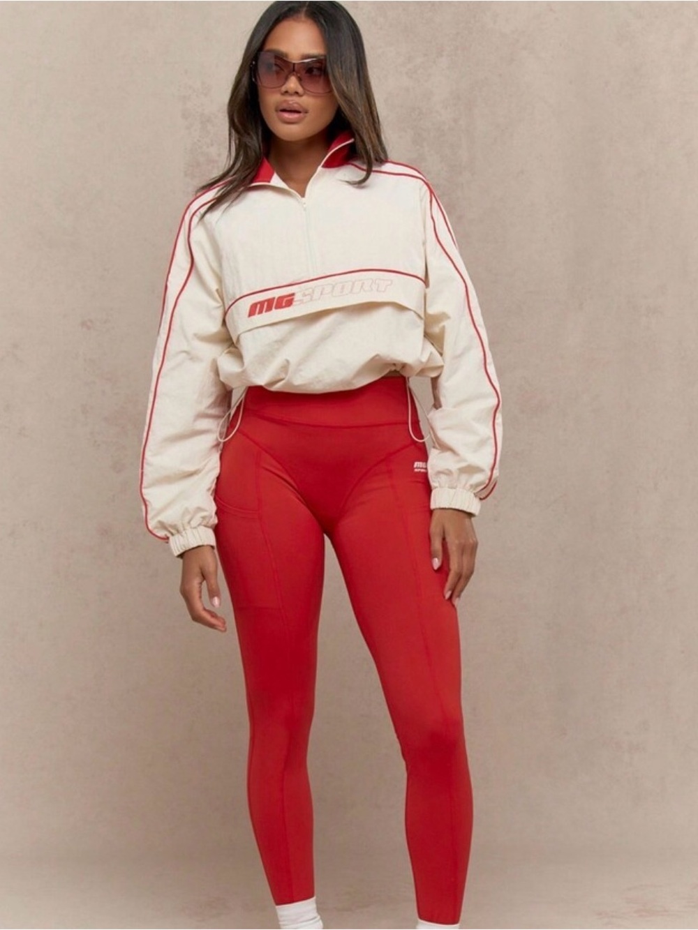 SHEIN White and Red Cropped Sport Pullover